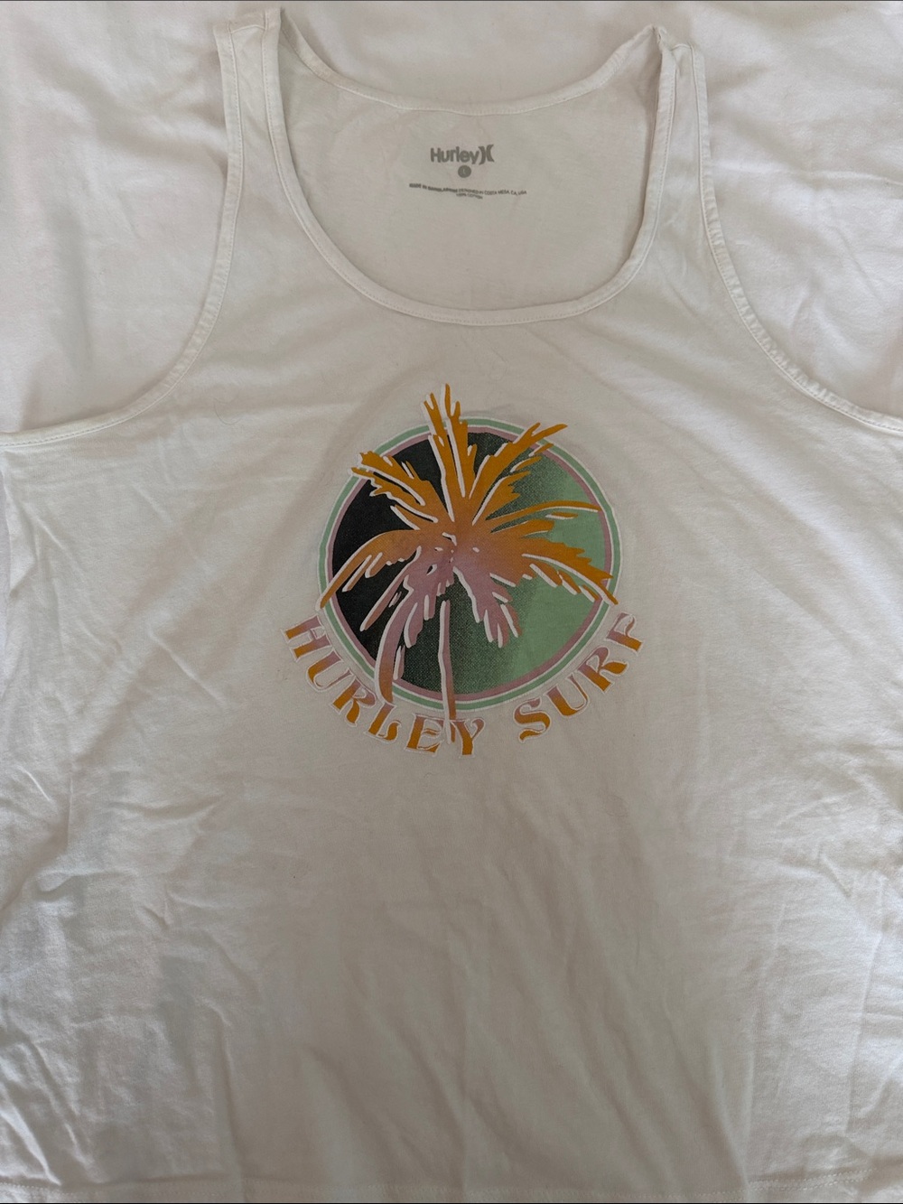 Hurley White Tank with Pastel Palm Circle Graphic